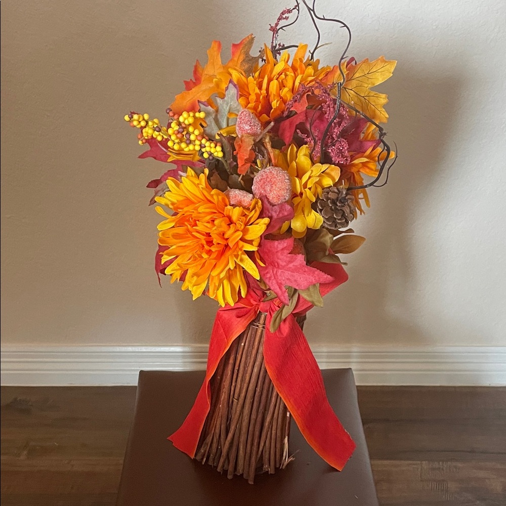 Autumn Floral Arrangement with Orange and Red Accents